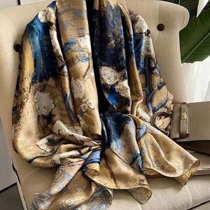 Elegant Abstract Blue and Gold Throw scarf